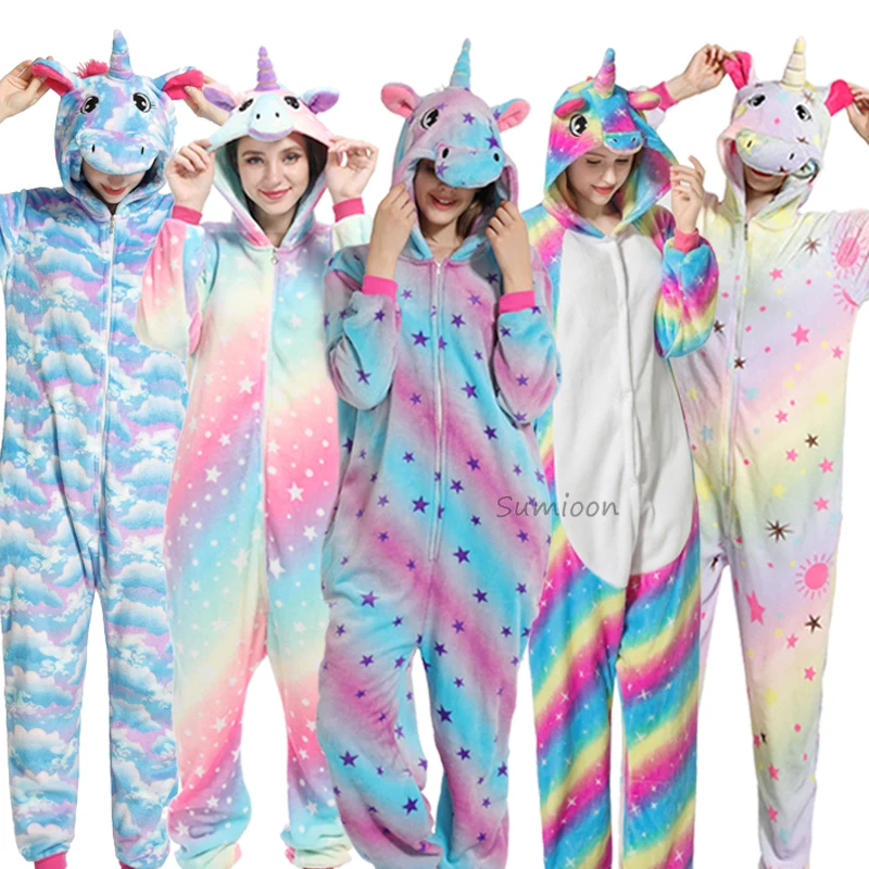 

2019 Kigurumi Adult Pajamas Unicorn Winter Women Pajamas Set Animal Panda Stitch Onesie Pyjama Unisex Flannel Sleepwear Jumpsuit