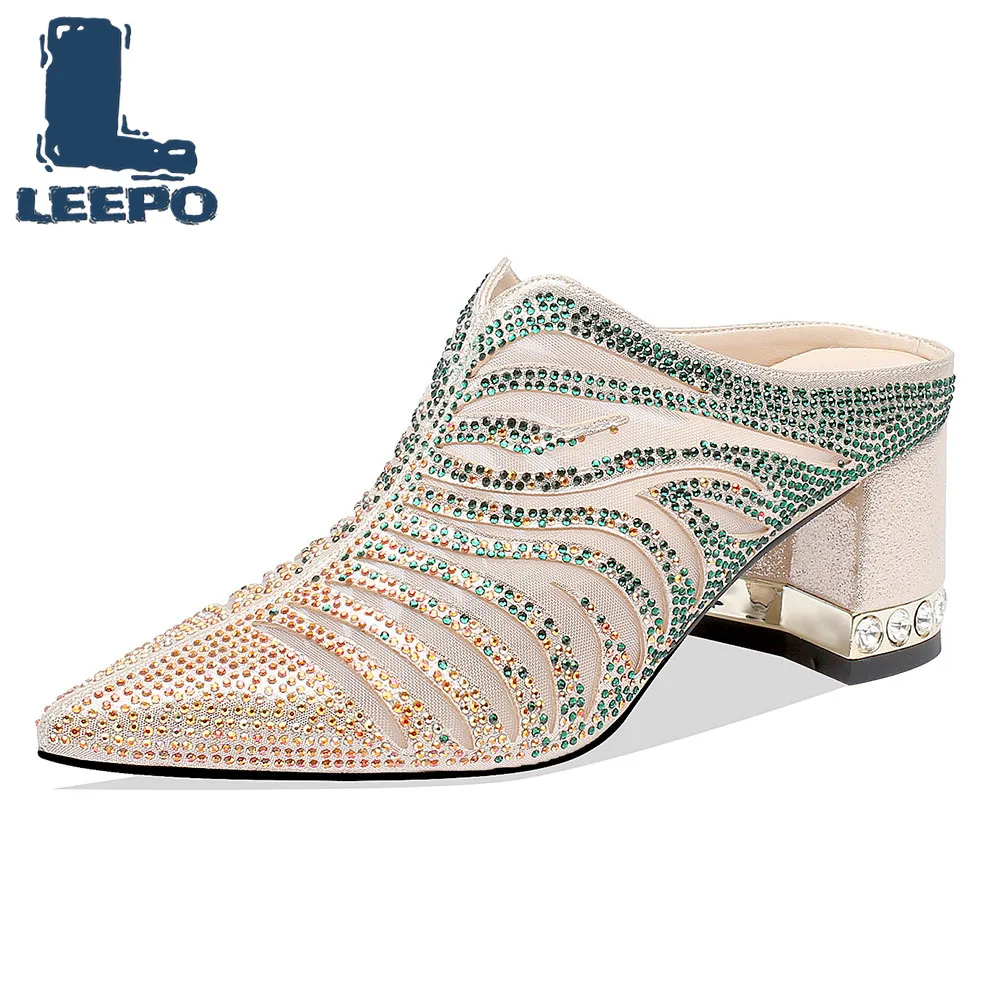 

LEEPO Shoes Women Slingbacks Summer Slippers Pumps Luxury Designer Sandals Woman Mesh High Heels Ladies Heels Slippers Shoes 6.5