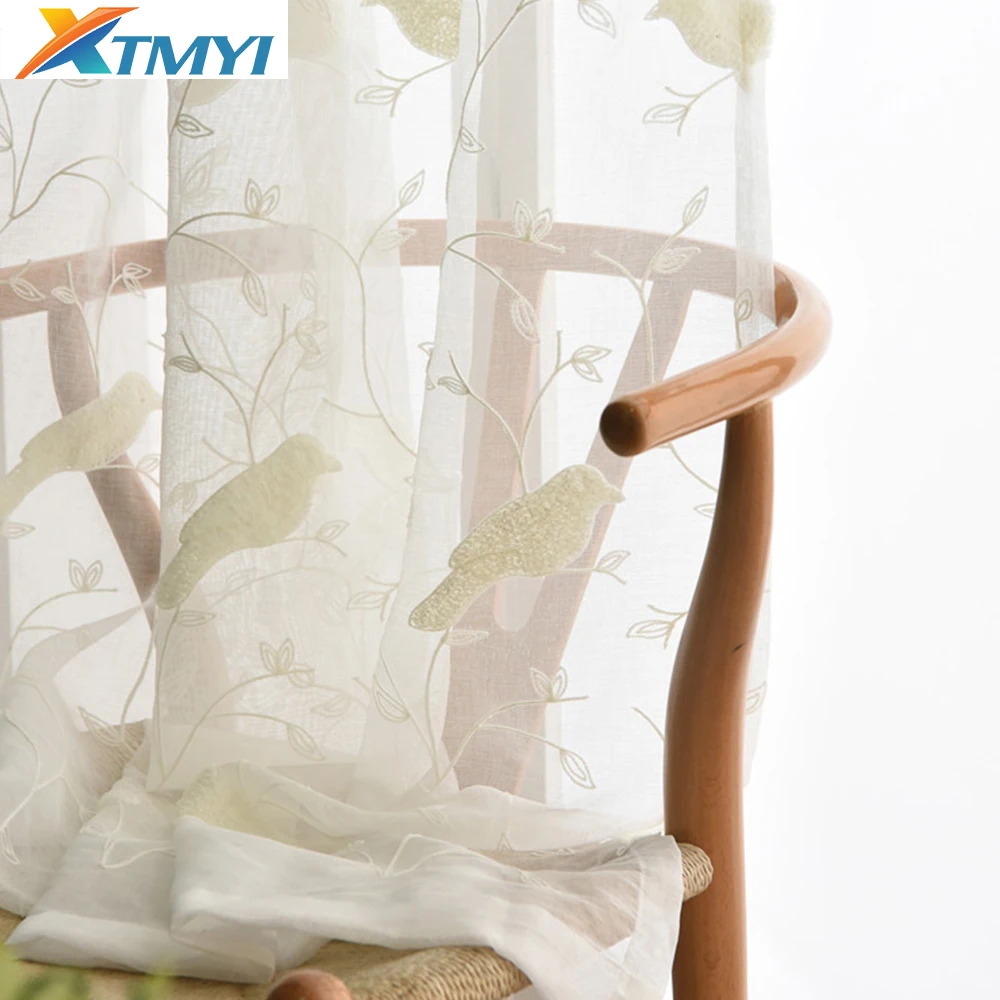 White Bird Embroidered Tulle Curtains For Balcony Sheer Curtains For