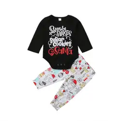 Симпатичные новорожденных Детская Одежда для мальчиков и девочек Рождественские хлопковые топы боди Длинные штаны Повседневная одежда