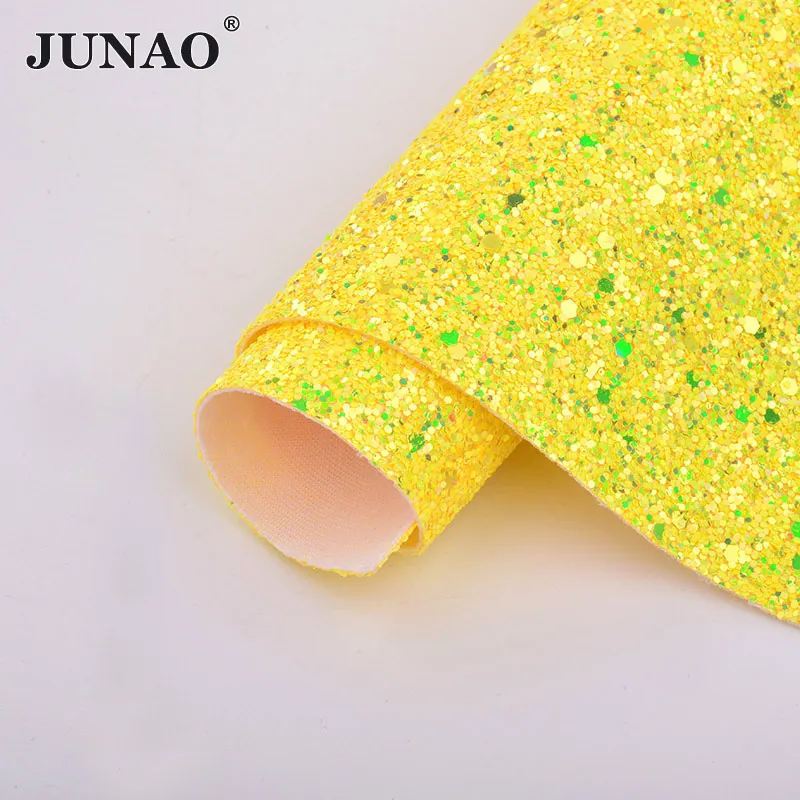 JUNAO, 20*34 см, плотная блестящая искусственная кожа, листы, кожзам, блестки, ткань из искусственной кожи, искусственная синтетическая кожа, сделай сам, рукоделие - Цвет: Yellow AB