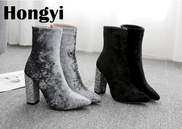 En Bout Couleur Femmes Daim Talons Mujer Color Pointu Botas Color D'hiver Bottes Cheville Épais Bloc Chaussures Gris As Cuir À Showed as Hauts Noir SZYwS5q4