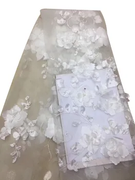 

DIY Sewing Material 3D Florals Embroidery Beaded Fabric Diamond African Lace Embroidered Cloth Wedding Dress Fabric French Lace