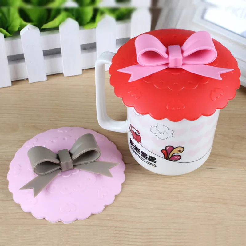 CJ224 Cute 10.5cm Anti dust Silicone Cup Cover Silicone Lovely Bowknot