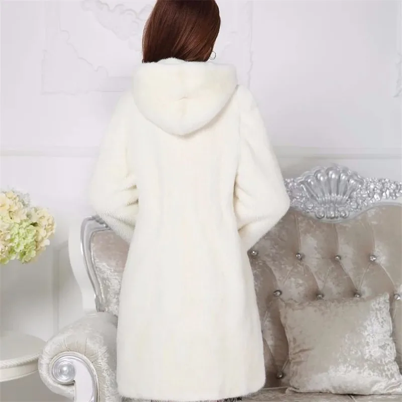 Женское длинное пальто из меха норки на одной пуговице, толстый теплый мех, длинные карманы, Осень-зима, Офисная Леди