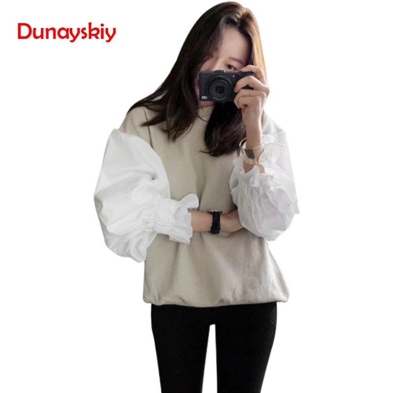 Dunayskiy Women Spring Autumn Long Sleeve Pullovers Round