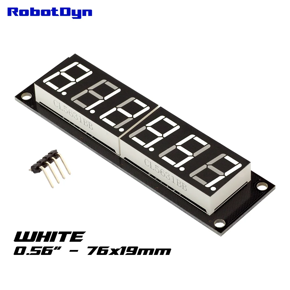 

6-Digit LED 0.56" Display Tube (decimal), 7-segments WHITE, TM1637, disp. size 76x19mm