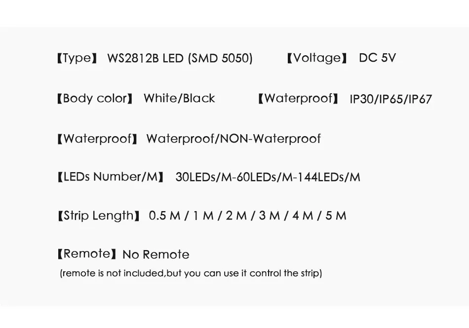 WS2812B Светодиодные ленты DC 5V 30/60/144 светодиодный s RGB умный прибор приемно-пикселей чёрно-белые печатные платы WS2812 IC 50 см 1 м 2 м 3 м 4 м 5 м 17Key бар КТВ