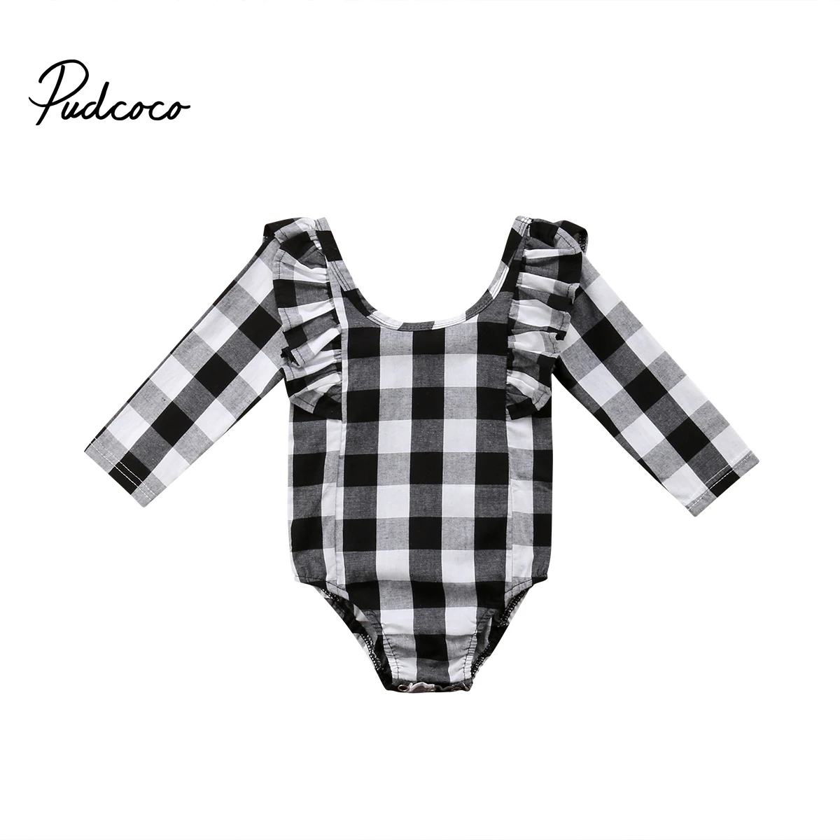 

Newborn Baby Cotton Plaid Ruffed Bodysuit Long Sleeve Autumn Jumpsuit Playsuit Clothes