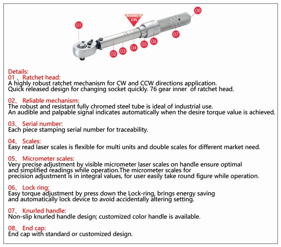 MXITA 1-400Nm Accuracy 3% High precision professional Adjustable Torque Wrench car Spanner car Bicycle repair hand tools set
