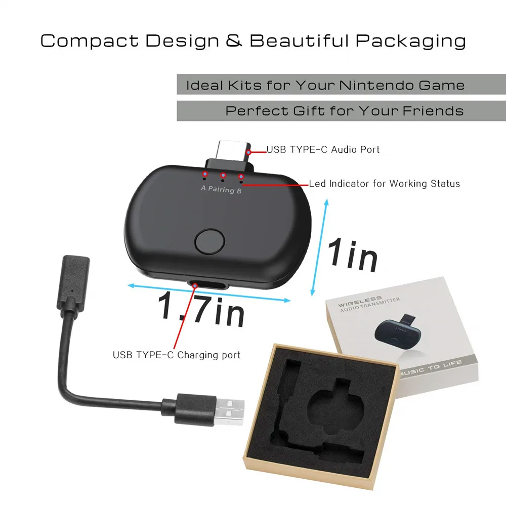 VIKEFON Type C Bluetooth 5 0 аудио передатчик Aptx LL USB/Type беспроводной адаптер для Nintendo Switch PC TV
