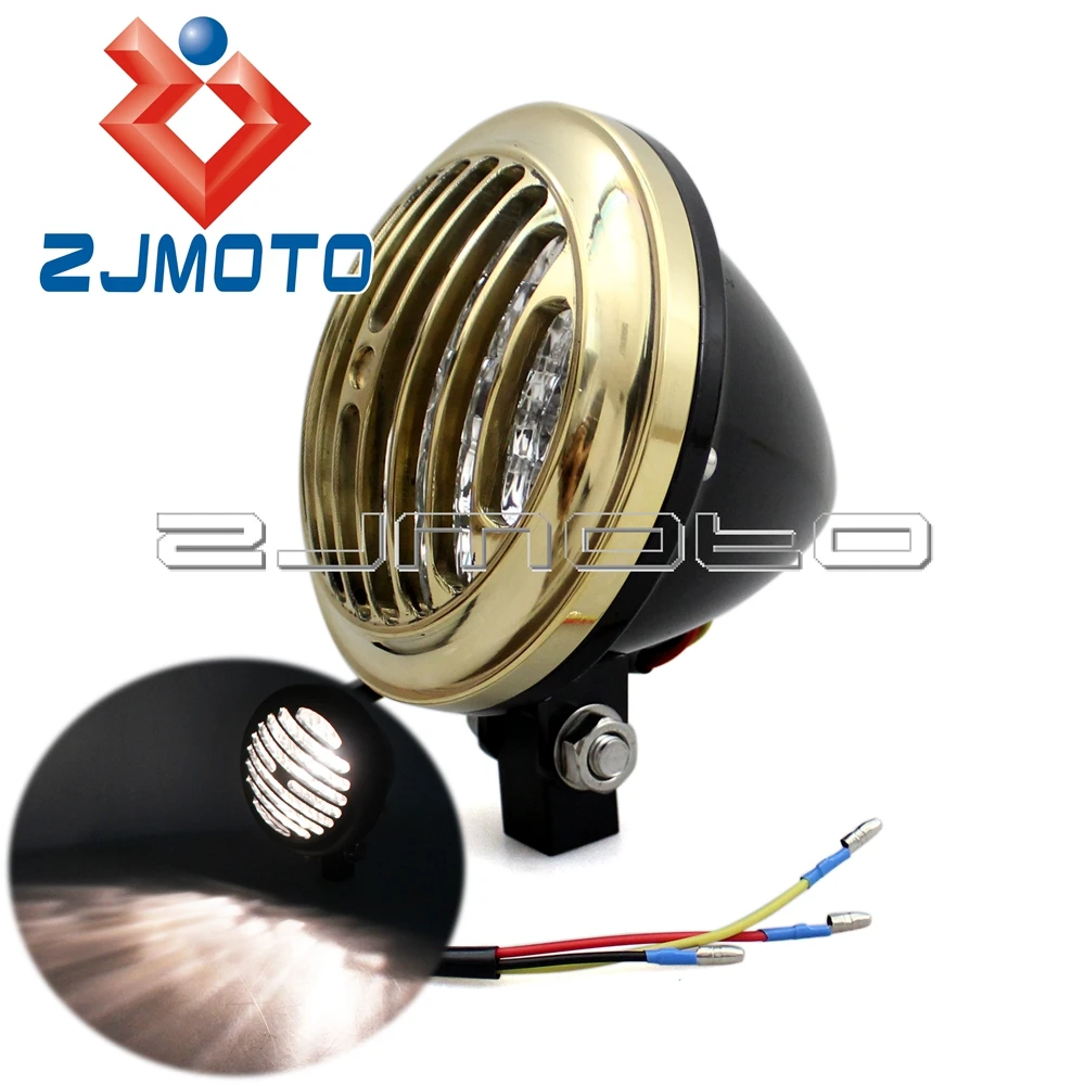 Finned Grilled Brass Customs Headlight Headlamp For Harley XS650 Bobber