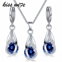 KISSWIFE стиль капли воды кулон прозрачный Циркон кубическая змея цепь ожерелье серьги набор украшений для женщин Свадебные