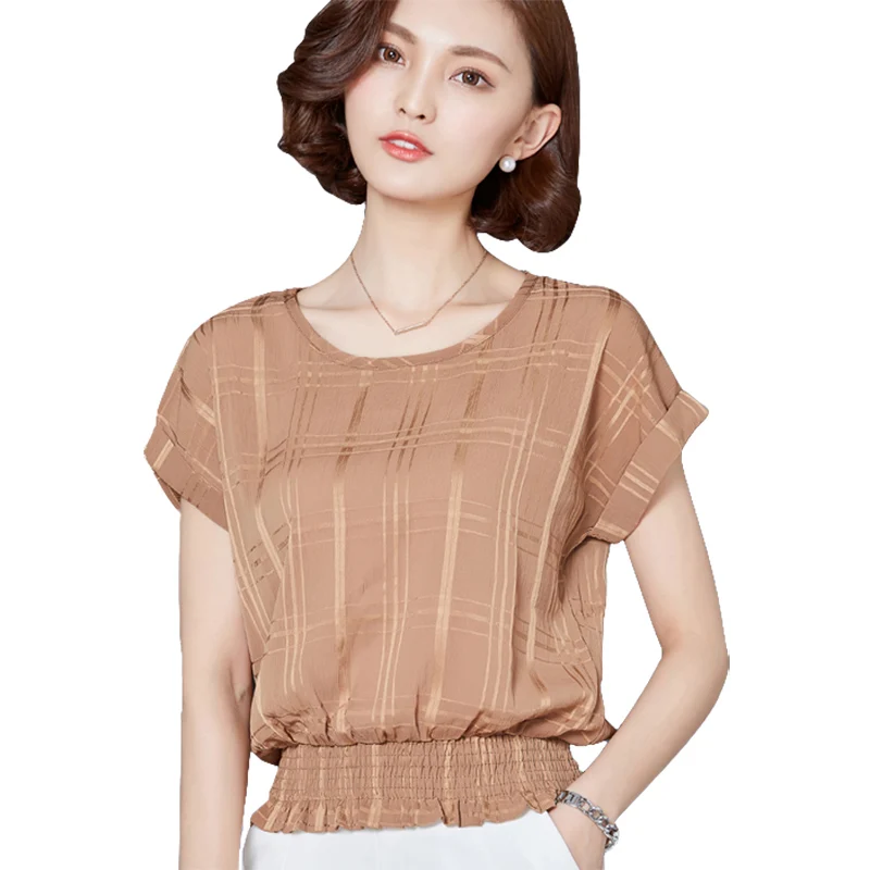 

Summer Women Blouse Shirt 2019 New Chiffon Short Sleeve Loose Plus Size Womens Blouses Shirts Tops White/Black/Grey