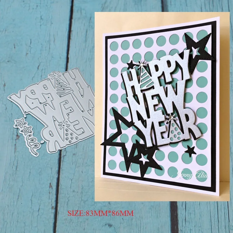 

HAPPY NEW YEAR Metal Cutting Dies for DIY Scrapbooking Album Paper Cards Decorative Crafts Embossing Die Cuts