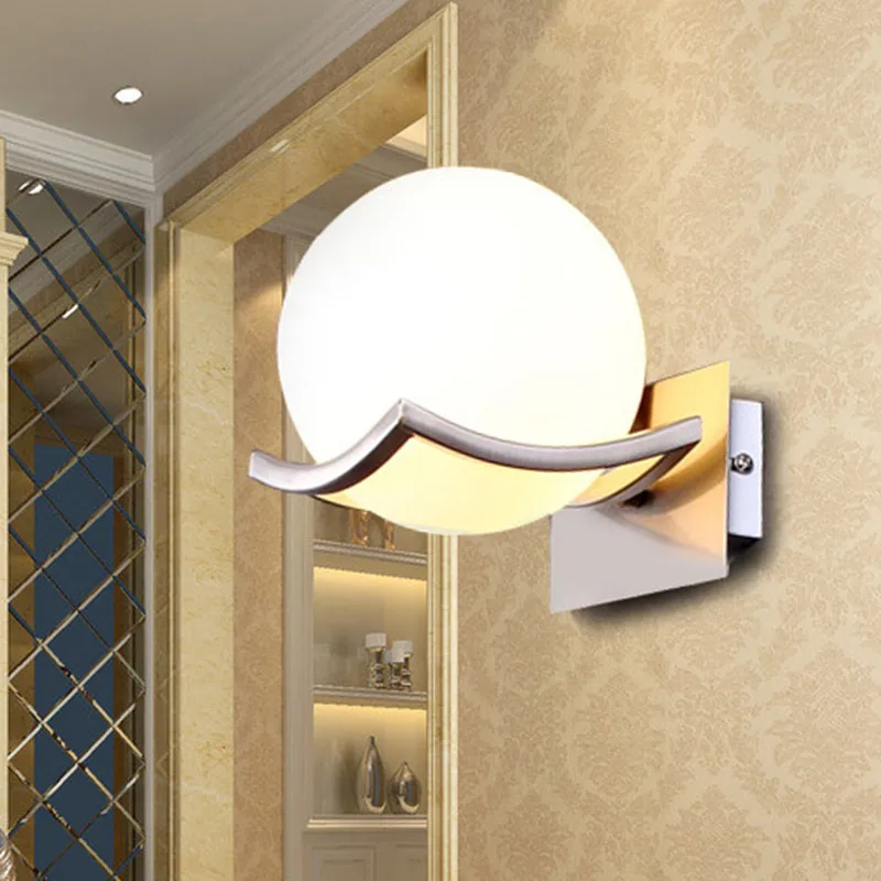 

Simple round glass wall lamp LED energy saving lamp bedroom bedside wall sconce vans of the wall led lamp iq puzzle lamp