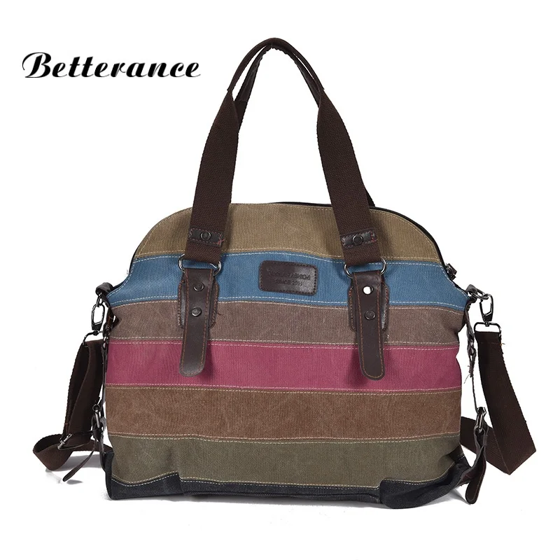 

2018 Betterance New Canvas Women handbag Female shoulder bag stripe messenger bag lady casual totes