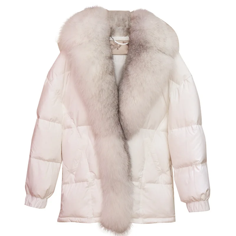 À Grand Veste Canard Longues Épais Duvet 100 Bas Femmes 2018 Vers Le Chaud Col Le171 Blanc Manteau Fourrure White De Hiver Nouvelle Manches Ofwwq0P8