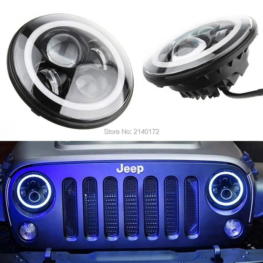 2PCS White with White 7'' LED Headlight H4 Hi/Lo Lumen Auto Headlight 7