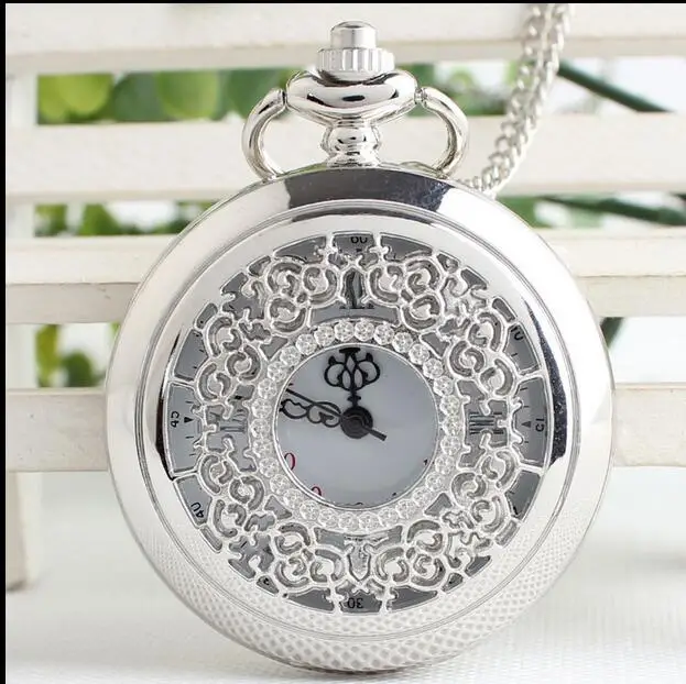 

Vintage silver Hollow out flowers White Roman numerals woman and men gift pocket watches POK88
