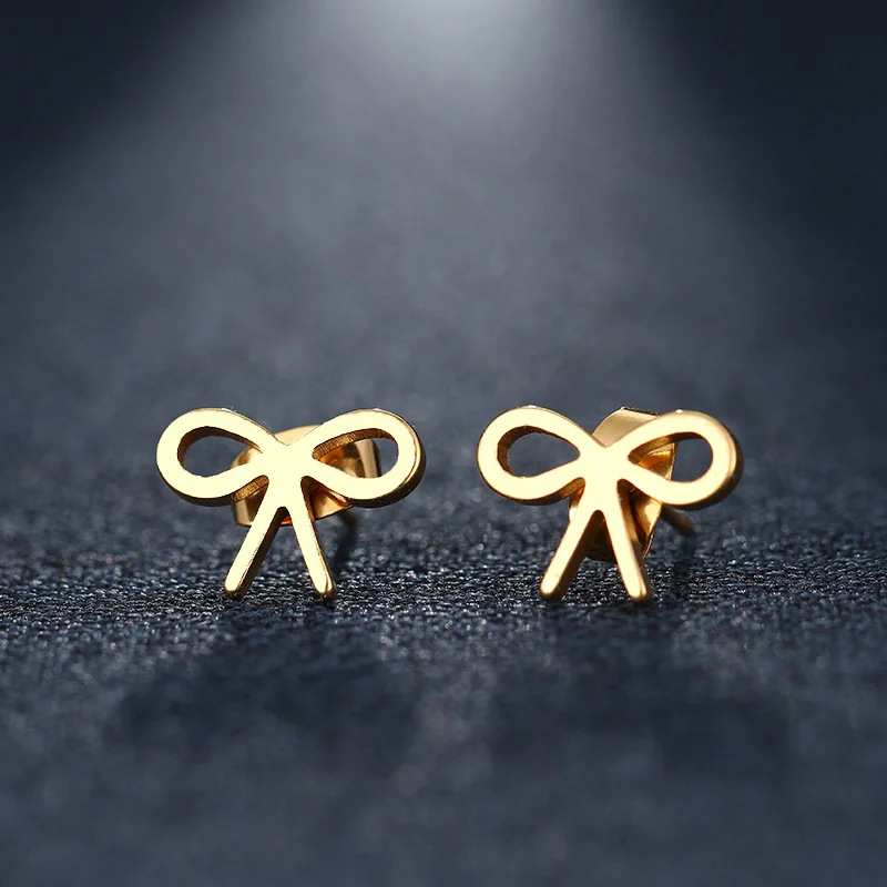 

DOTIFI Stainless Steel Stud Earring For Women Man Bowknot Gold And Silver Color Lover's Engagement Jewelry Drop Shipping