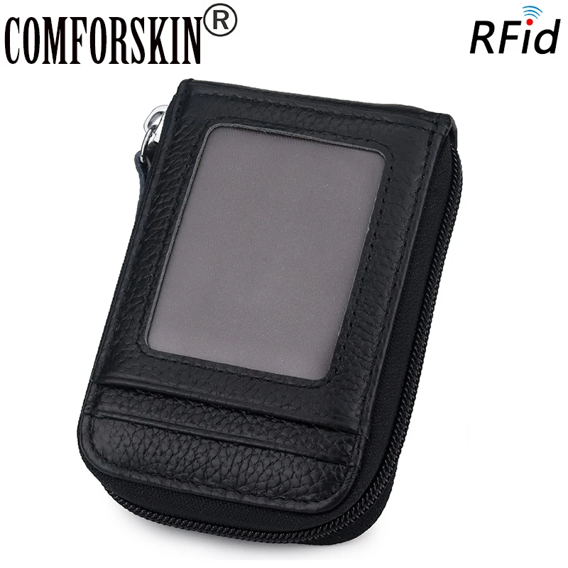 

COMFORSKIN Brand Genuine Leather Card Wallet Hot RFID Protection Large Capacity Card Holders New Arrivals Organ Style Card Case