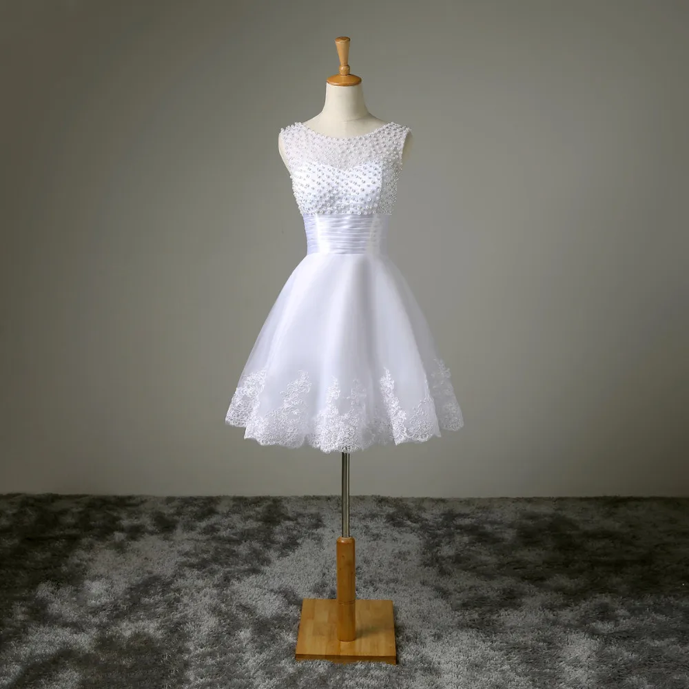 ALine Lace Pearl Short Wedding Dress