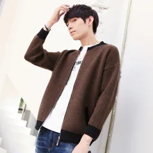 Повседневный МУЖСКОЙ БЕЙСБОЛЬНЫЙ свитер пальто осень зима для мужчин однотонные свободные кардиганы мужские теплые вязаные куртки на молнии топы