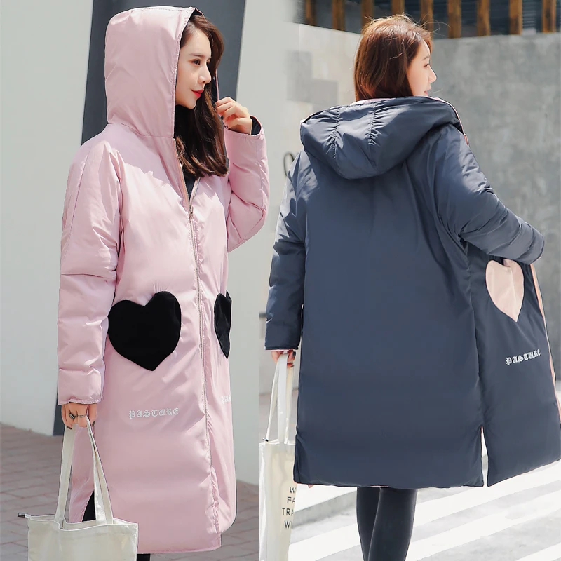 2019 New Design Both Two Side Can Be Wore Winter Jacket Women Hooded Lovely Sweet Outwear Female Coat Long Parka Winter Parkas