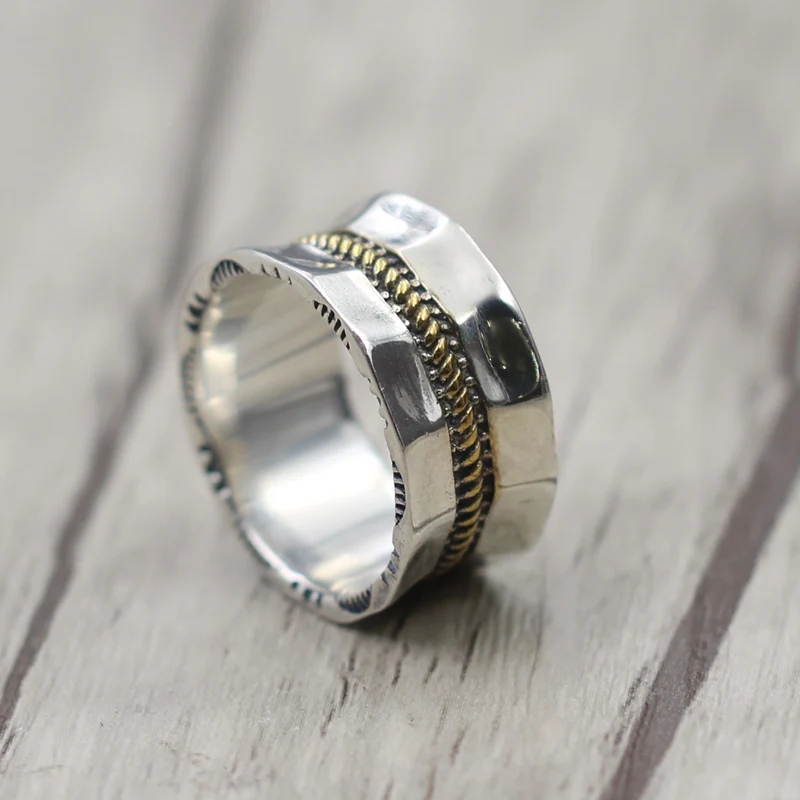 Винтажное кольцо в индийском стиле с широкими полосками для мужчин и женщин, Коллекция года, однотонное 925 пробы Серебряное элегантное дизайнерское серебряное 925 ювелирное изделие для мужчин, подарки