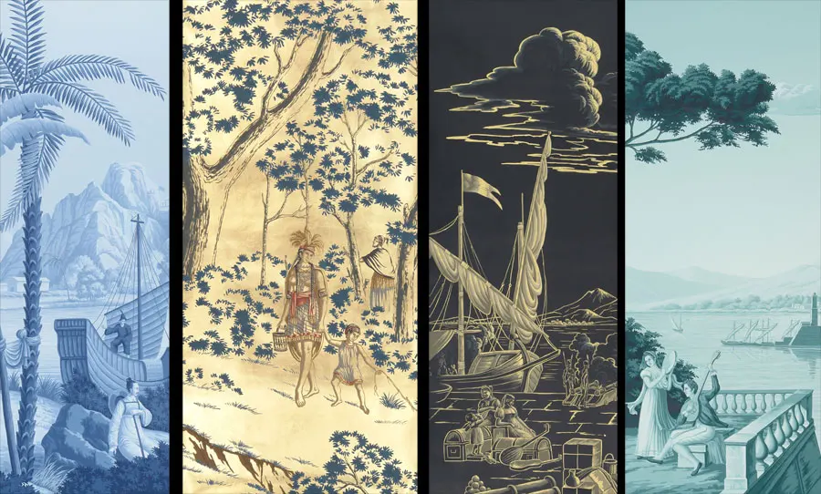 

Elegant western paintings Hand-painted silk wallpaper painting scenery wallcovering many patterns and background optional