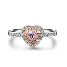 2017 Top Selling Wholesale Handmade Luxury Jewelry Party 925 Sterling Silver Filled Pink 5A CZ Zirconia Women Wedding Heart Ring