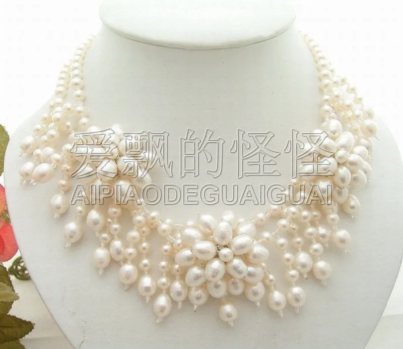 

Women's 17.5" White Pearl Flower Statement Necklace