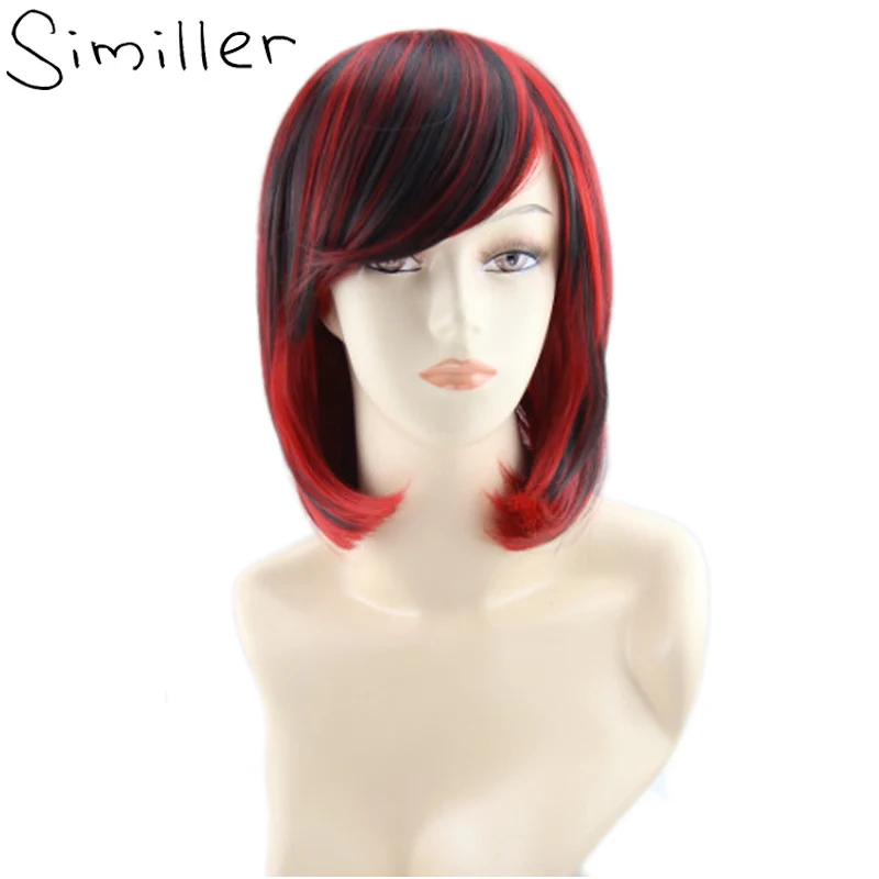 Similler Черный Красный Высокая температура волокна волос с челкой Косплей Костюм прямой синтетический парик смешанные цвета