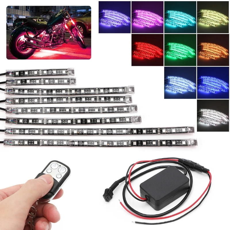 8 шт. 5050 SMD Гибкая RGB мигающий светильник светодиодный пульт дистанционного управления для мотоцикла