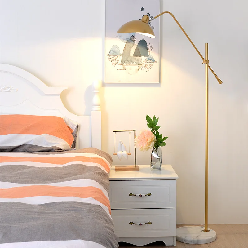 Nordic Golden Floor Lamp Modern Bedroom Floor Light Living Room Standing Lamp Study LED Stand Light Industrial Decor Luminaire