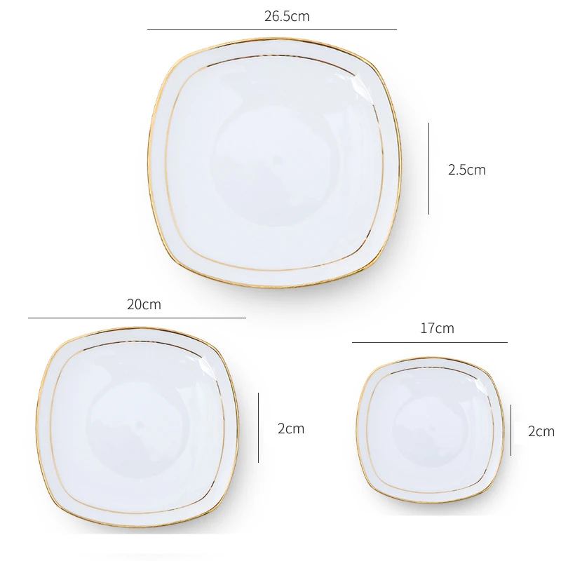 Прямая кость Китай позолоченная тарелка блюдо Творческий Чистый белый стейк западное блюдо Европейская Бытовая керамика посуда квадратная пластина