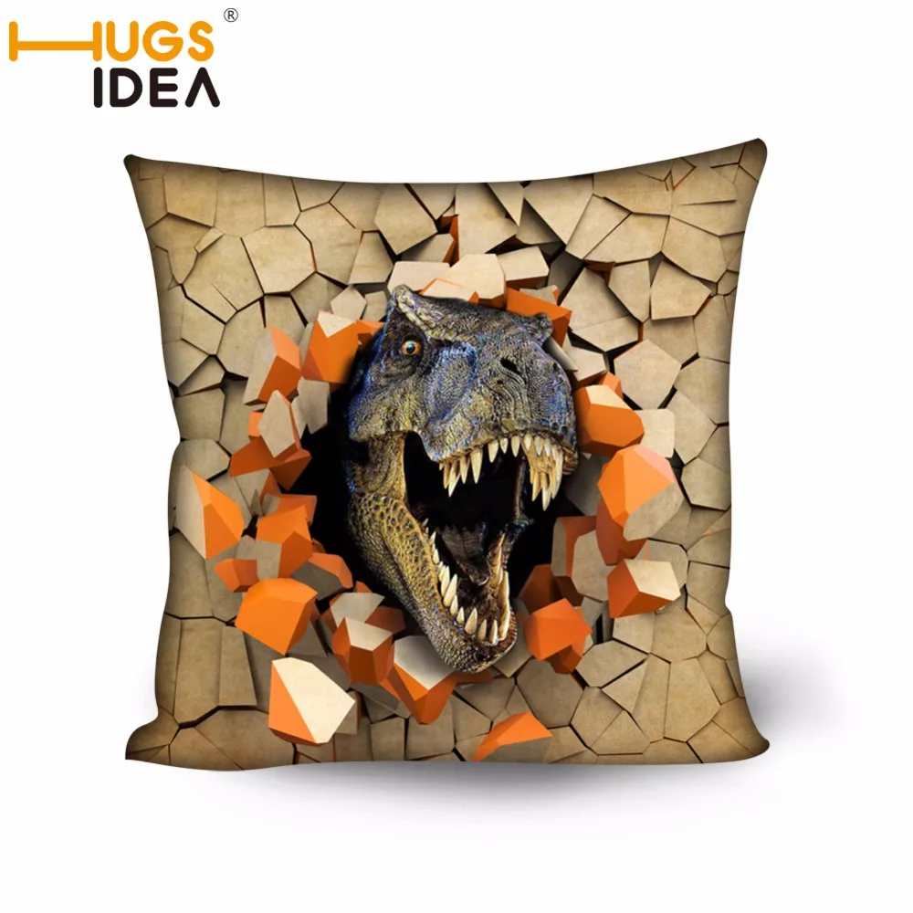 

HUGSIDEA Dinosaur 3D Print Decorative Cushion Cover for Sofa Seat Cushion Cover High Quality Cotton Chair Square Pillow Covers