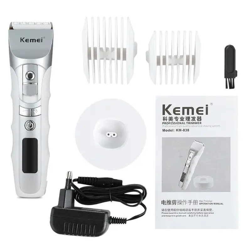 Новый Kemei KM-838 перезаряжаемая машинка для стрижки волос стрижка электрический триммер с ЖК-дисплеем для мужчин машинка для стрижки волос