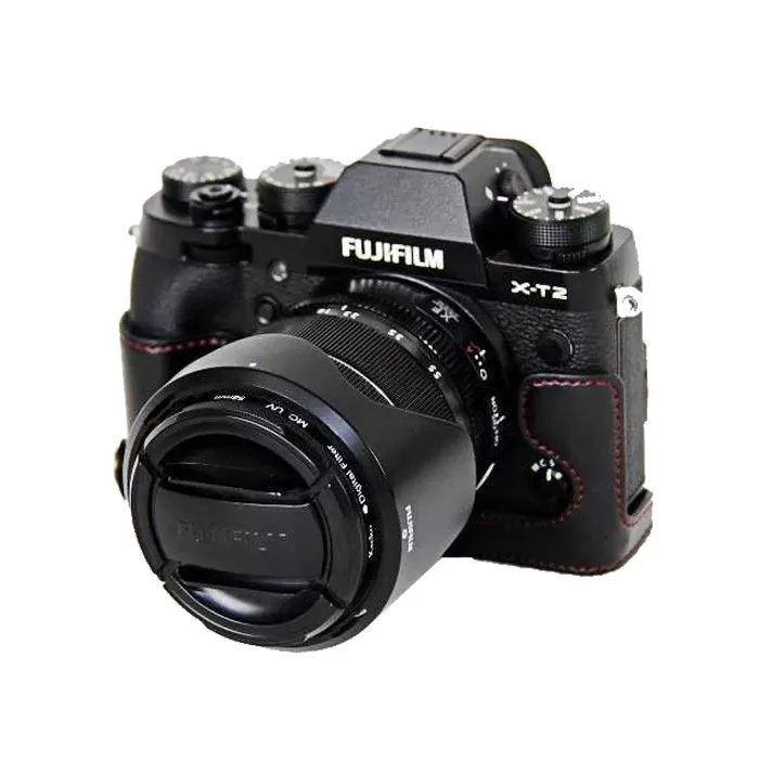 Чехол из искусственной кожи для камеры наполовину для FujiFilm XT2 XT3 FUJI X-T2 X-T3 - Цвет: Black