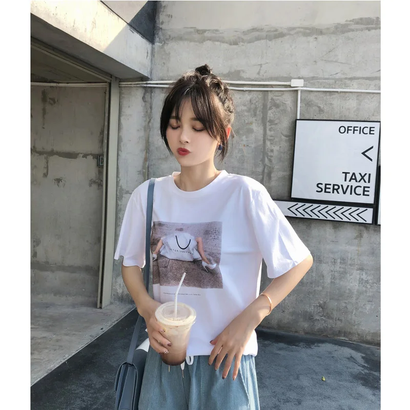 Mishow Женская летняя футболка с принтом MX19A3385 - Цвет: white