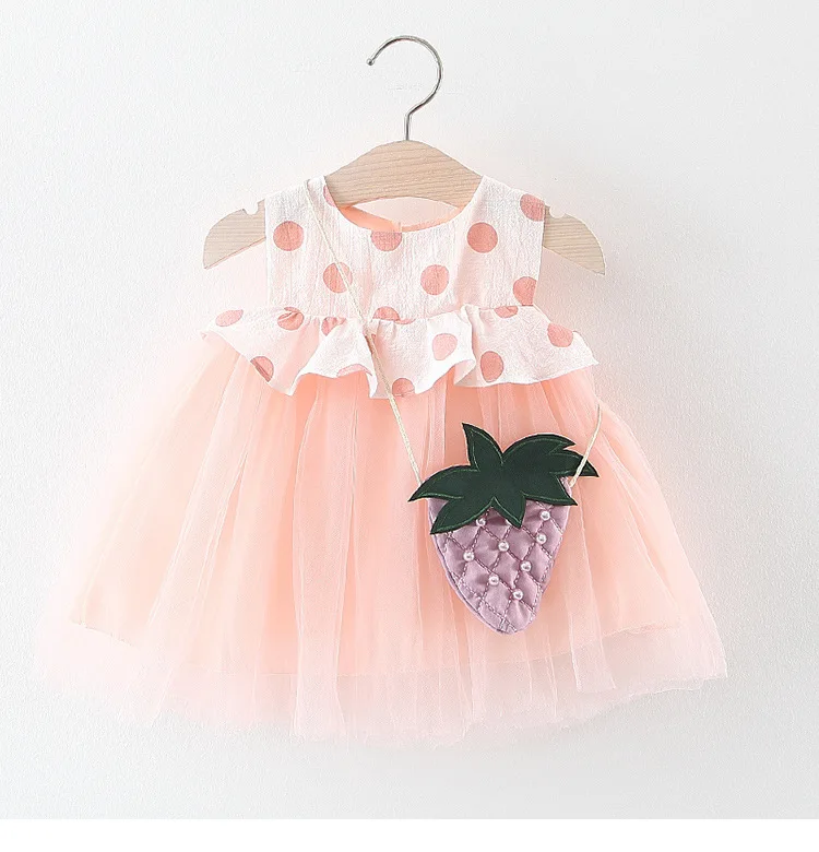 Детское модное платье из хлопка с короткими рукавами и сеткой платье в горошек с круглым вырезом Одежда для маленьких девочек Хлопковое платье для малышей