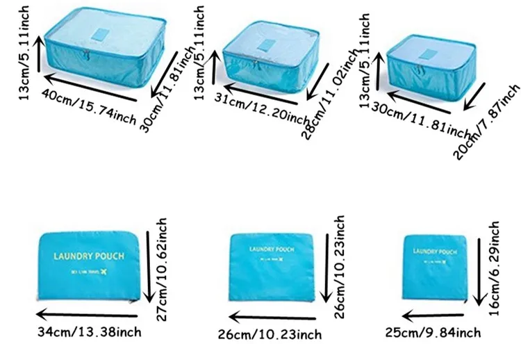 6 шт./компл. прочный унисекс дорожная сумка упаковка Набор кубиков Органайзер Чемодан сумки большой Ёмкость дорожная ручная Костюмы сортировки