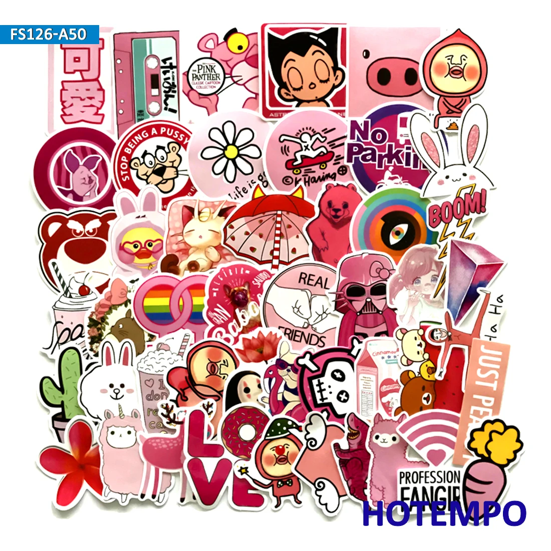 

50pcs Funny Pink Color Cartoon Girls Unicorn Stickers for Mobile Phone Laptop Luggage Guitar Case Skateboard Bike Decal Stickers