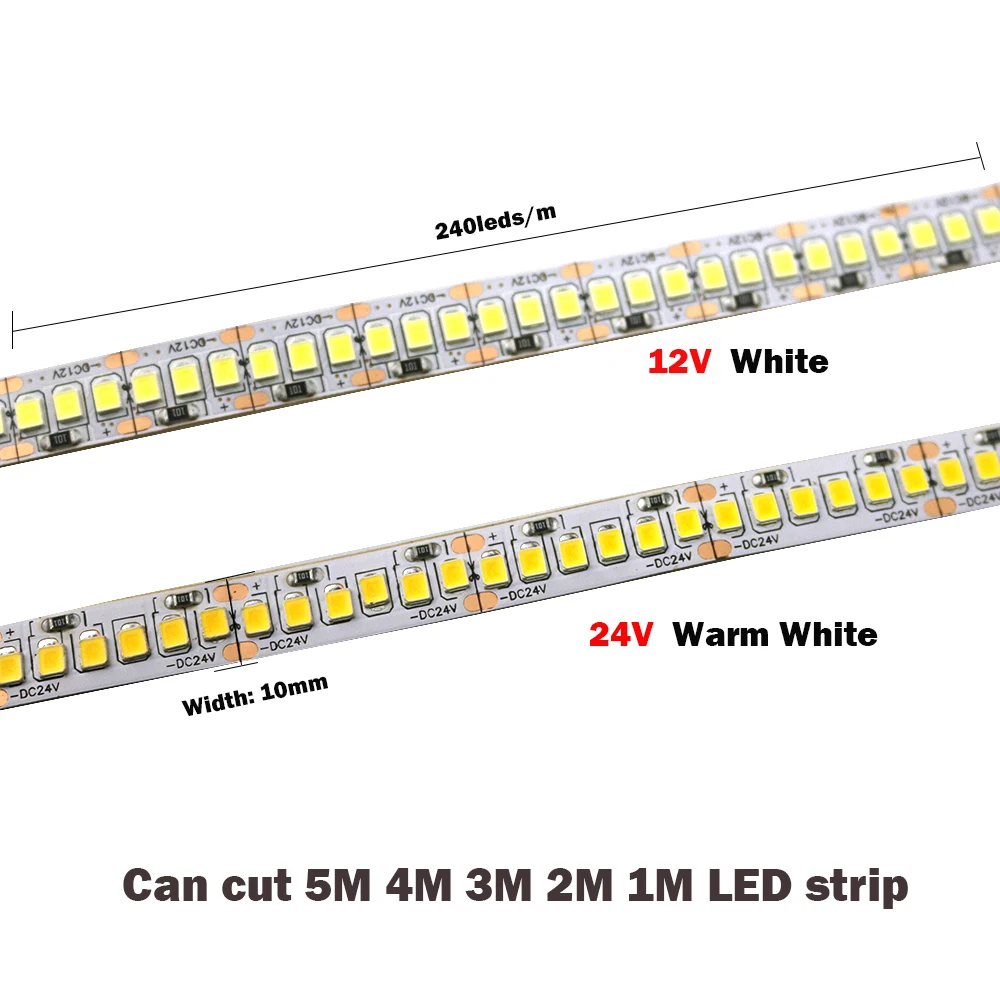 Светодиодный полосы 2835 SMD 1200 светодиодный чип 12V 24V светодиодный гибкий PCB светильник светодиодный задний светильник полосы светодиодный лента 240 светодиодный/m Белый/теплый белый, 1 м, 2 м, 5 м