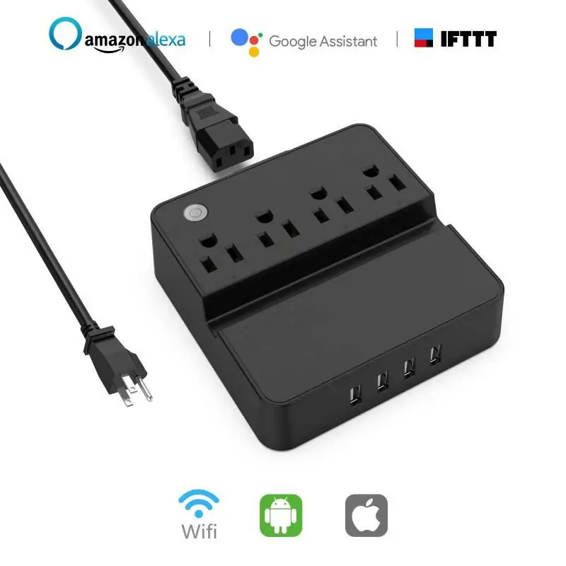 

Smart Socket Plug WiFi Wireless Remote Adaptor w/ 4 AC Outlets & USB Ports Power on and off w/ phone work for Alexa Google Home