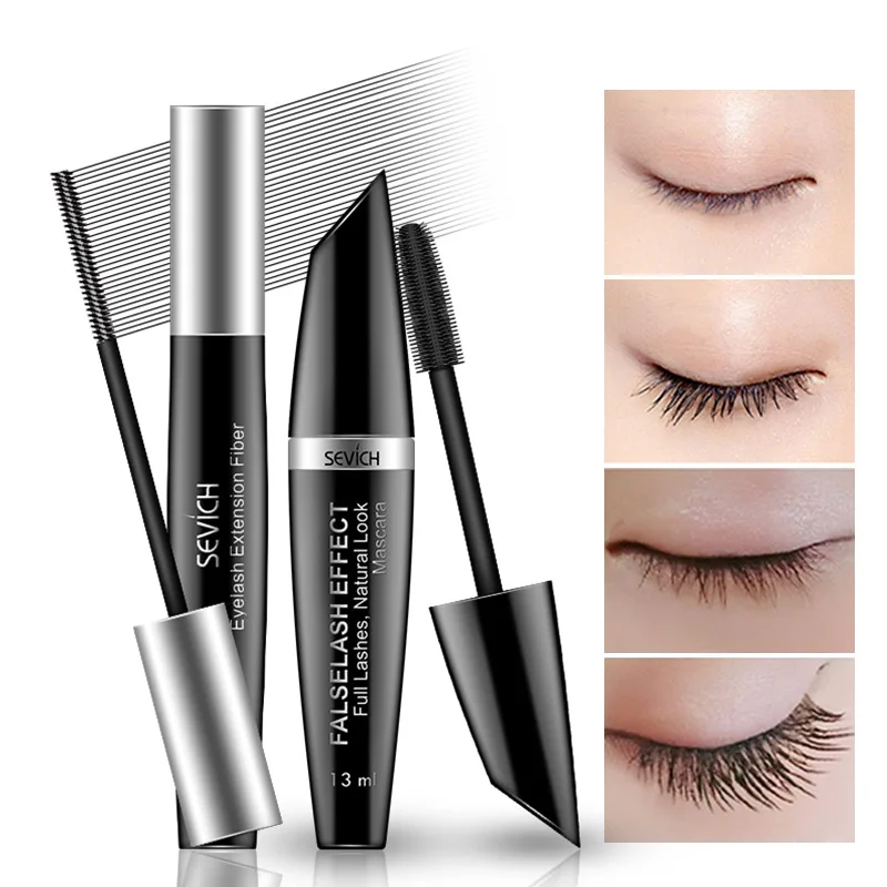 Sevich Eyelash Beauty Makeup set 2 pcs Mascara+ 4D Silk Fiber Waterproof Cosmetic Length Extension Black Eyelash Long Lasting