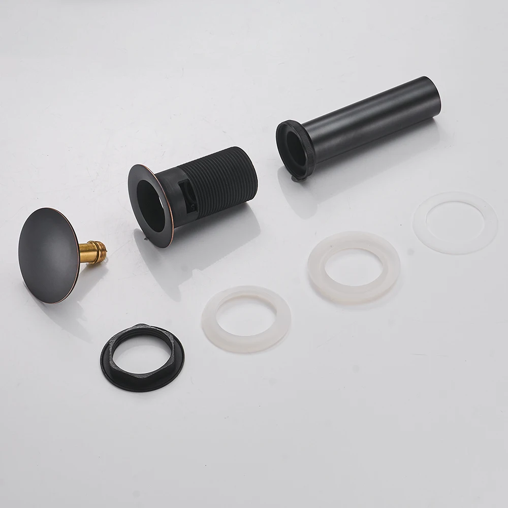 Drains Bathroom Parts Brass Black Lavatory Vessel Vanity Sink Pop Up Drain Stopper With Overflow Faucet Accessories (9)