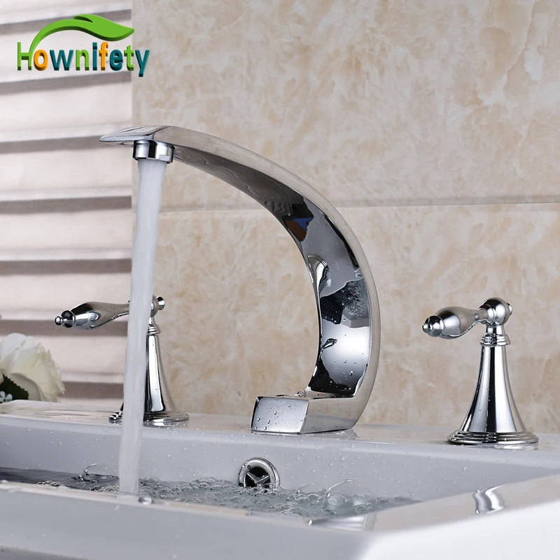 Widespread 3pcs Bathroom Sink Faucet Three Holes Countertop Basin Mixer Tap Chrome Polished fashion 3pcs black gold 8widespread basin tap faucet crystal dual handle three holes bathroom badkamer sink mixer kraan robinet
