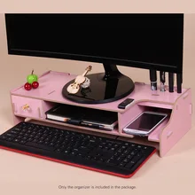Keyboard Mouse Storage Wooden Monitor Stand Riser Computer Desk Organizer with Slots for Office Supplies School Teachers